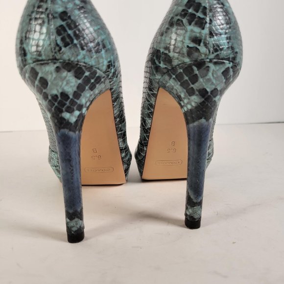 Coach SHAWNA Teal Green Blue Snake Leather Peep Toe Pumps SHAWNA Women Size 6.5 - Picture 8 of 14